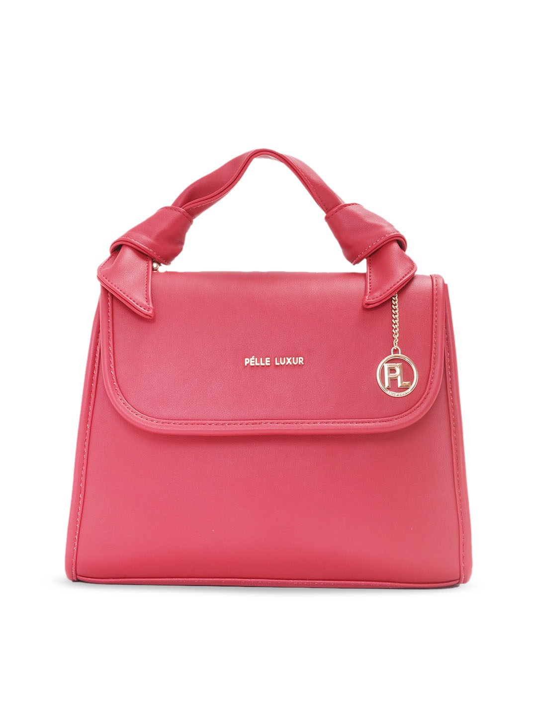 

PELLE LUXUR Red Leather Structured Handheld Bag