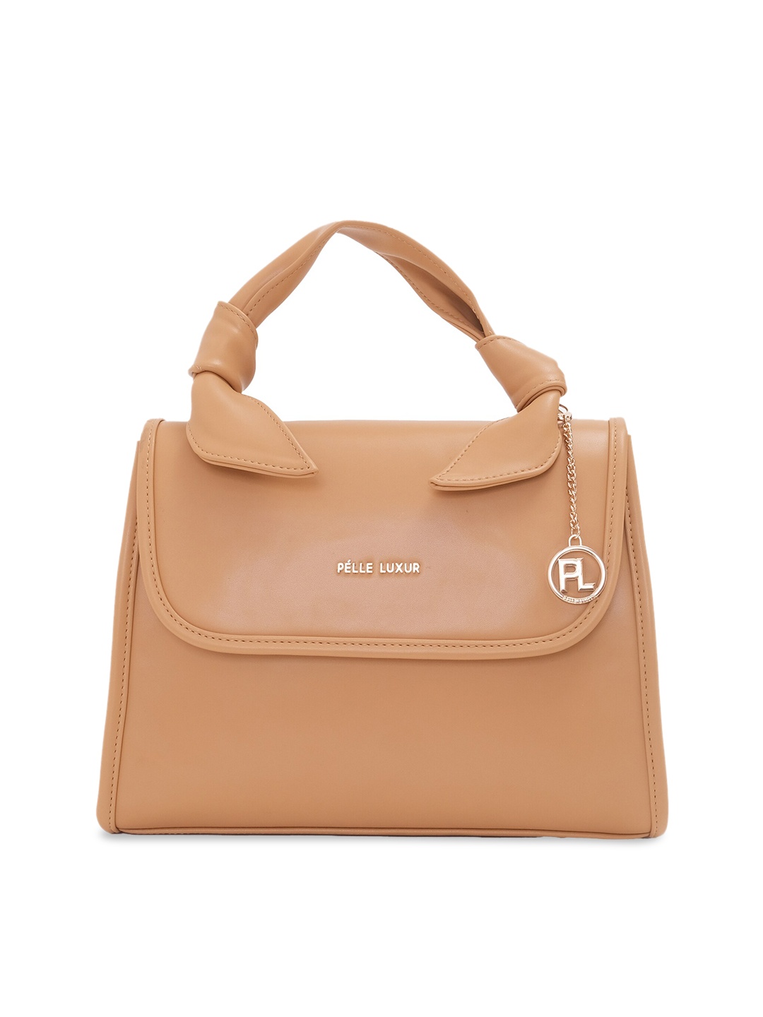 

PELLE LUXUR Tan Leather Structured Handheld Bag