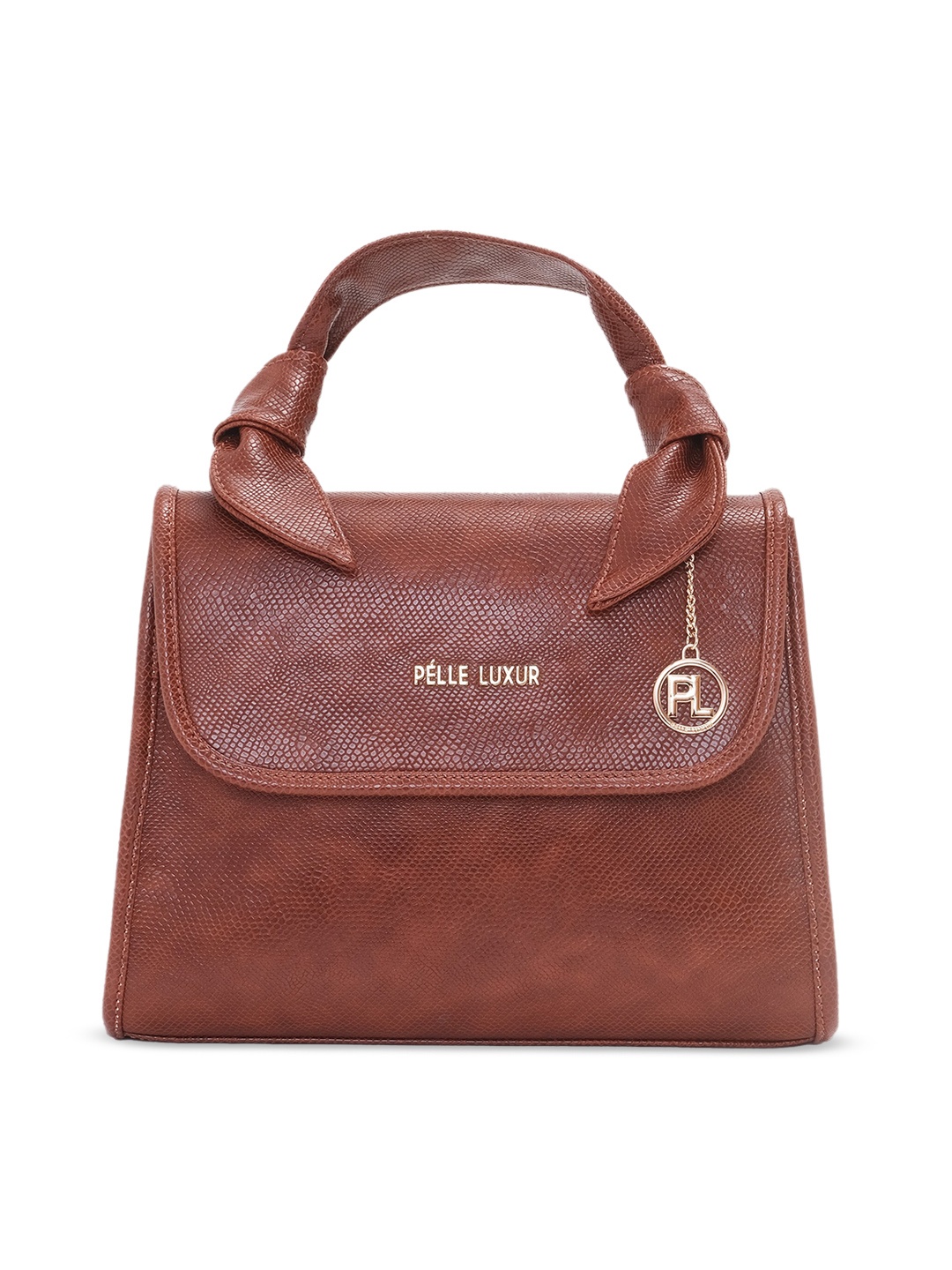 

PELLE LUXUR Brown Leather Structured Handheld Bag