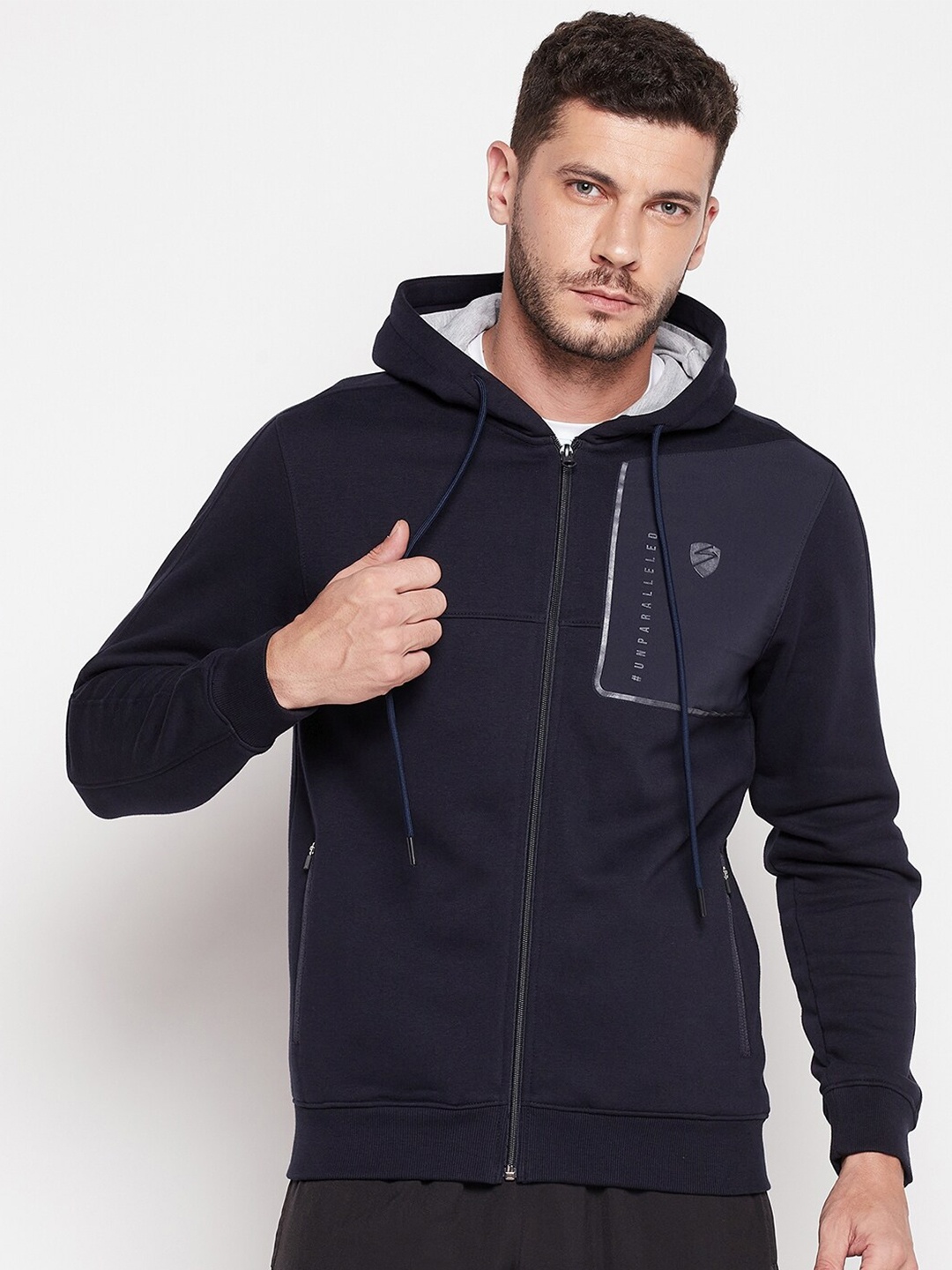 

UNPAR Men Navy Blue Hooded Sweatshirt