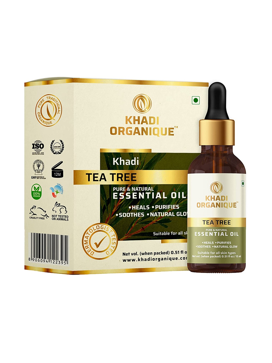 

Khadi Organique Tea Tree Essential Oil For Healing & Soothing - 15ml, Beige