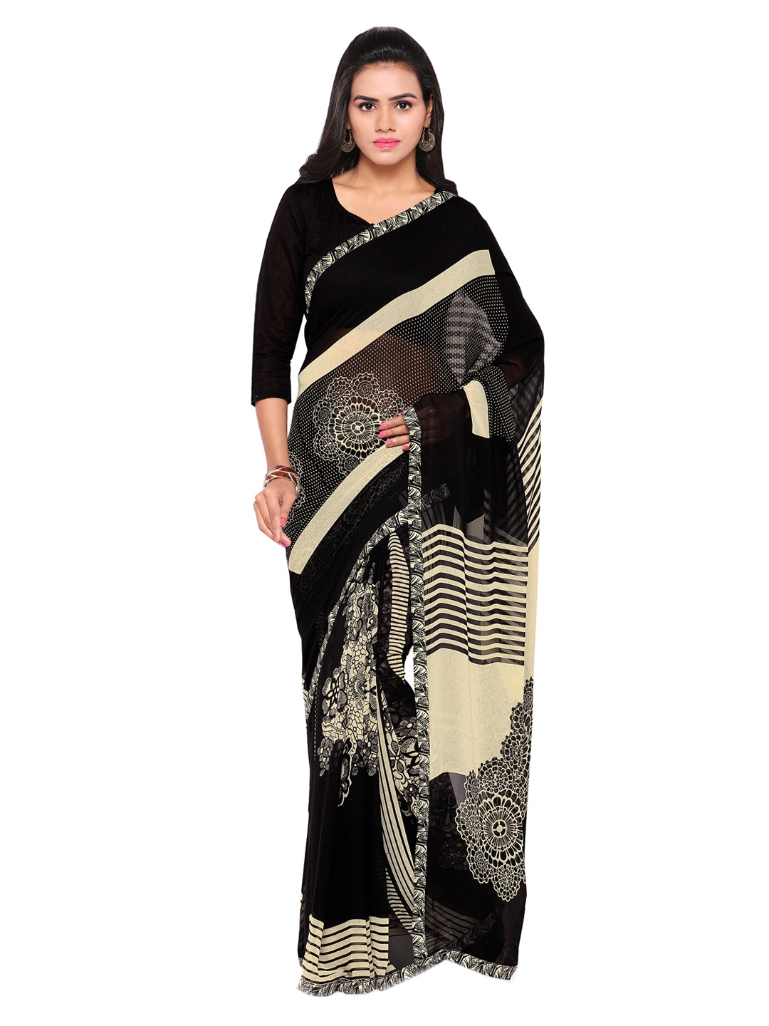 

Kalista Black Poly Georgette Printed Banarasi Saree