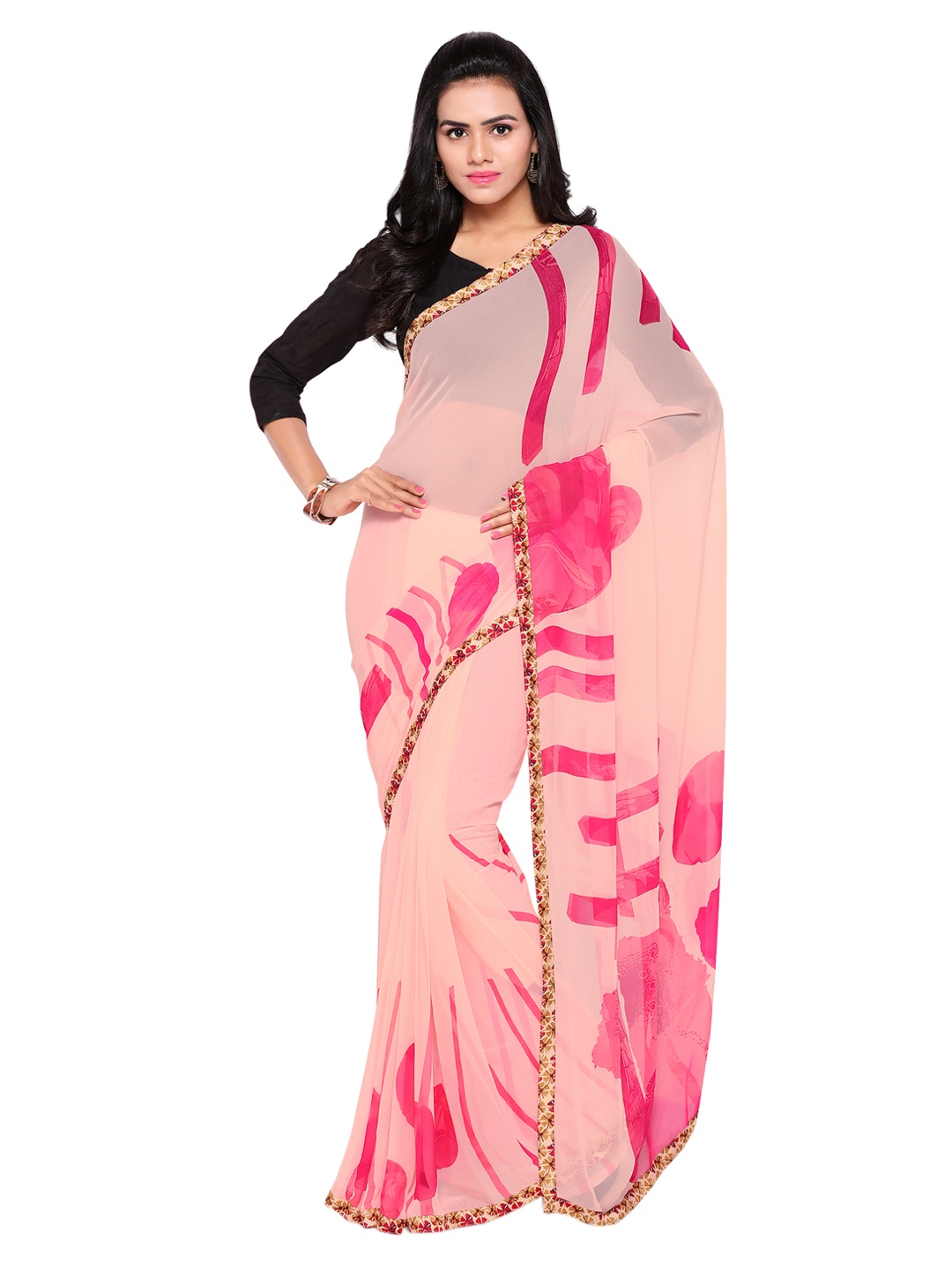 

Kalista Peach-Coloured Printed Poly Georgette Saree