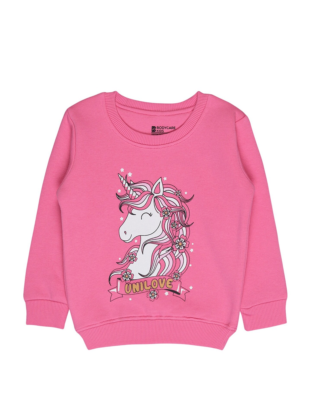 

Bodycare Kids Girls Pink Printed Cotton Sweatshirt