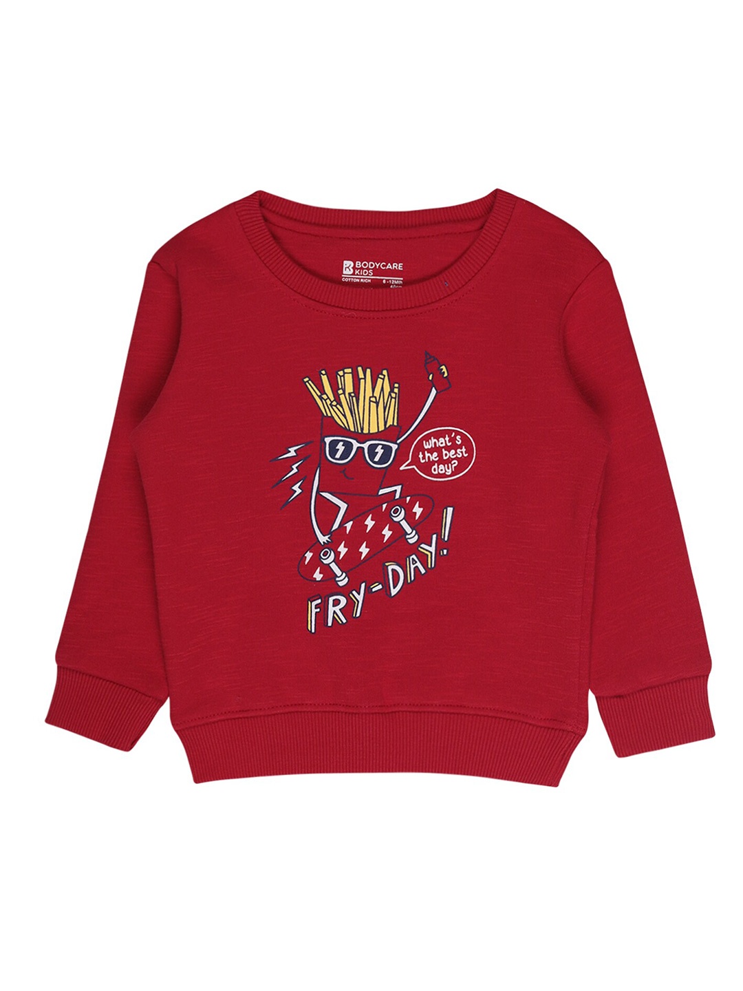 

Bodycare Kids Girls Red Printed Cotton Sweatshirt