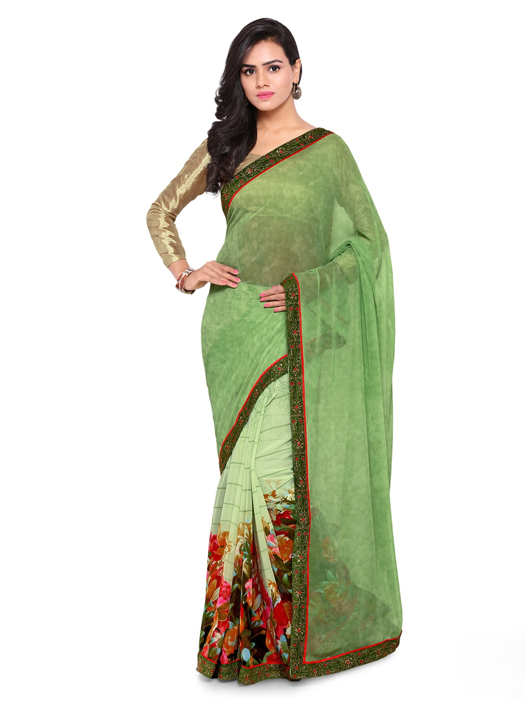 

Kalista Green Pure Georgette Printed Saree