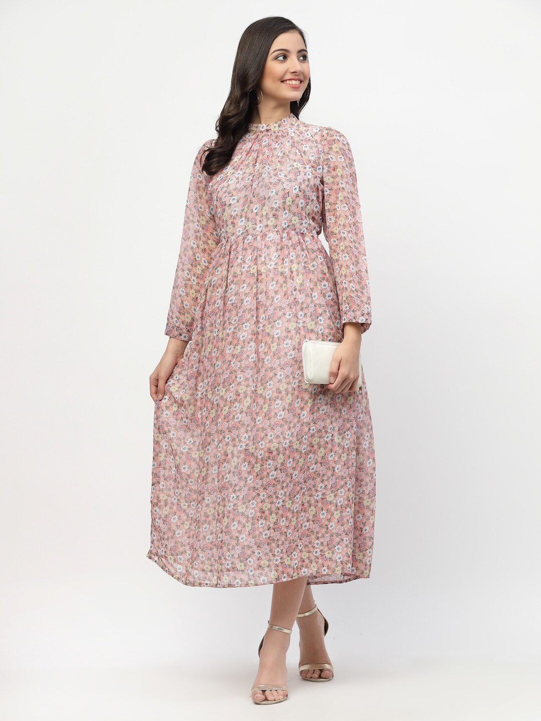 

MISS AYSE Women Pink Floral Georgette Midi Dress