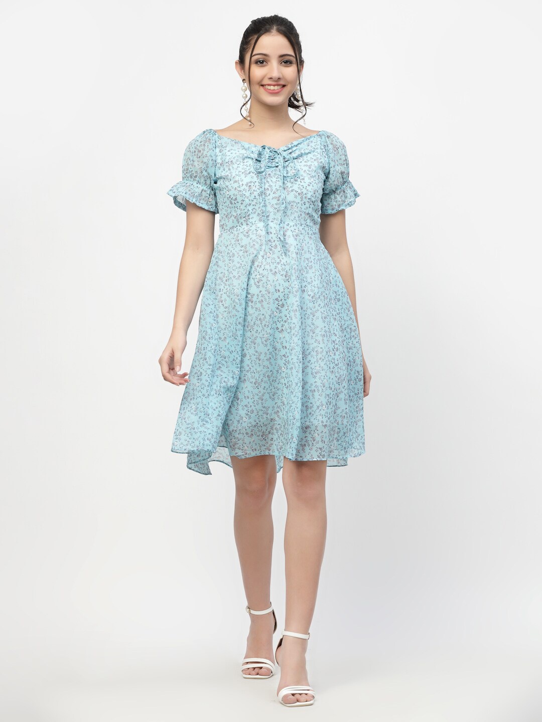 

MISS AYSE Blue Floral Georgette Dress