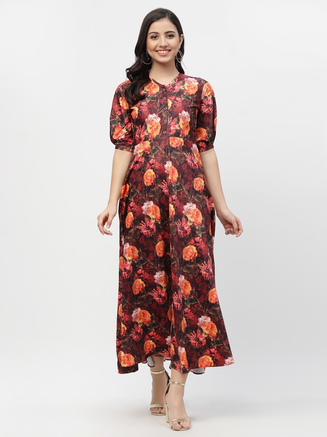 

MISS AYSE Maroon & Orange Floral Maxi Dress