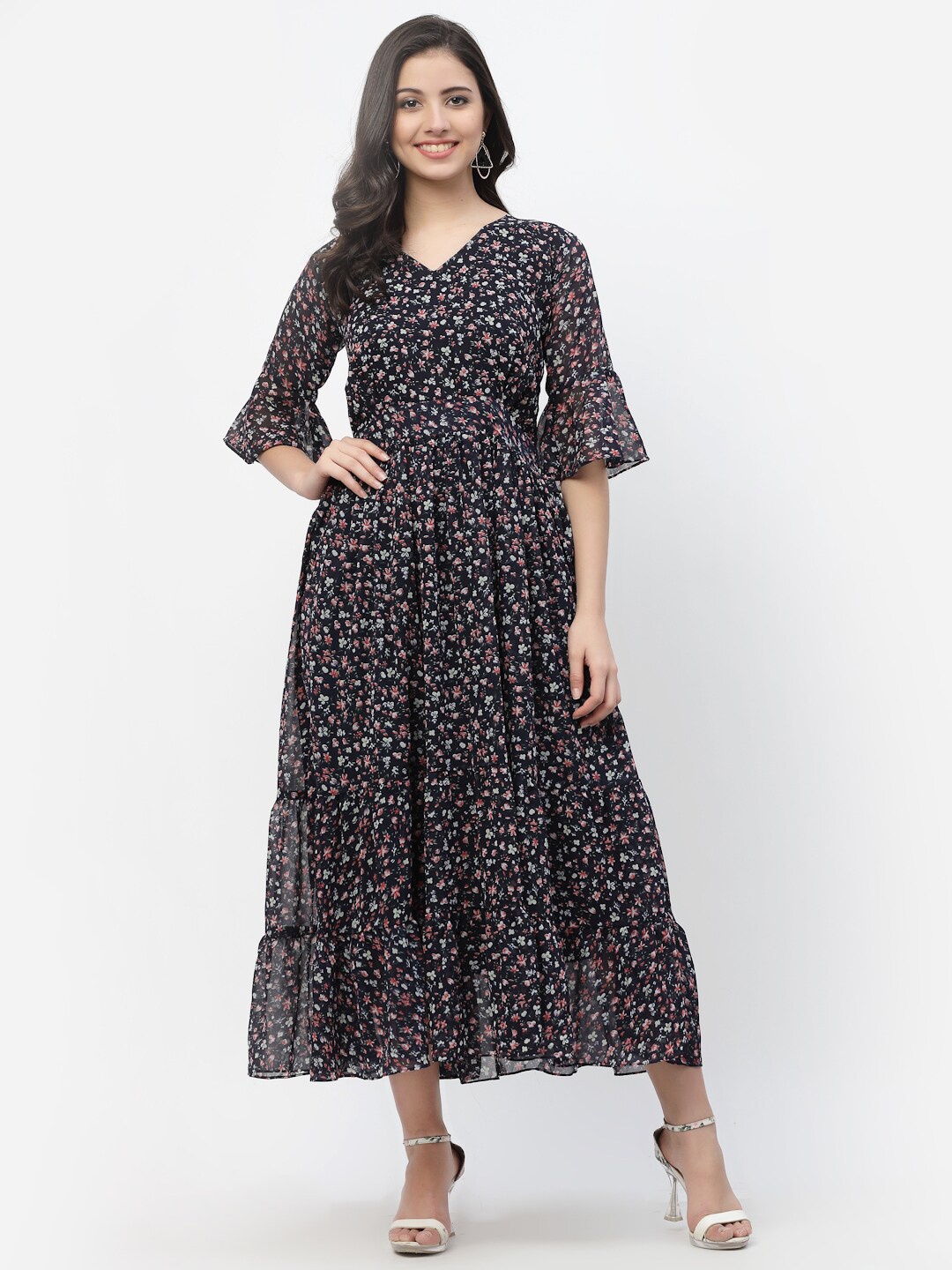 

MISS AYSE Black Floral Georgette Midi Dress