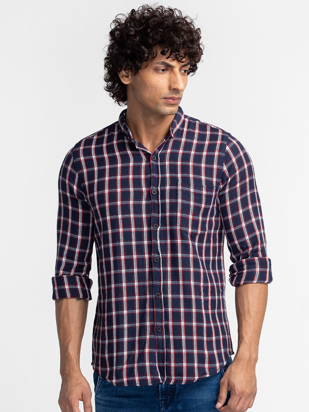 

Nick&Jess Men Red Standard Slim Fit Tartan Checks Checked Casual Shirt