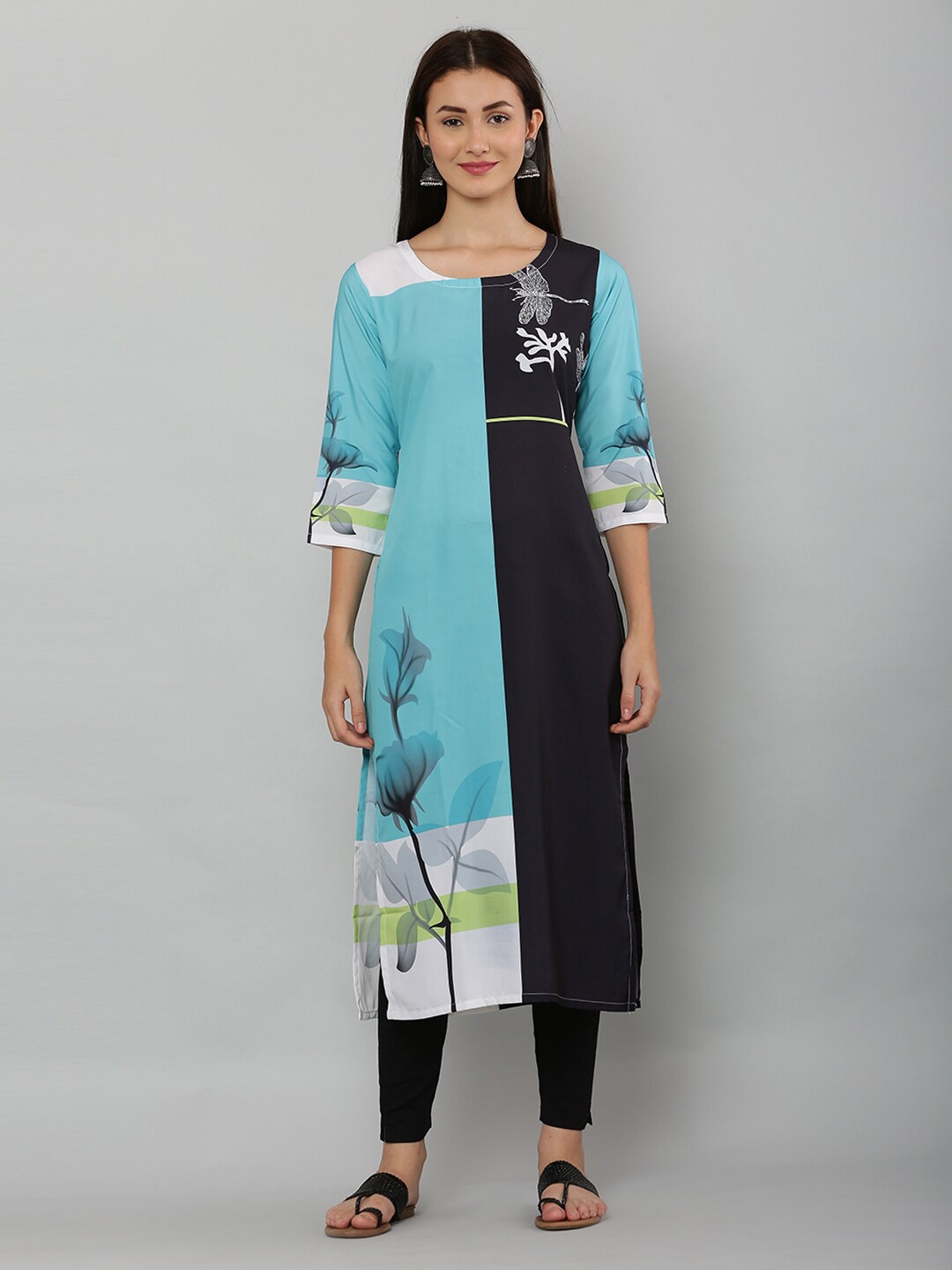 

DEGE Colourblocked Roll Up Sleeves Kurta, Turquoise blue
