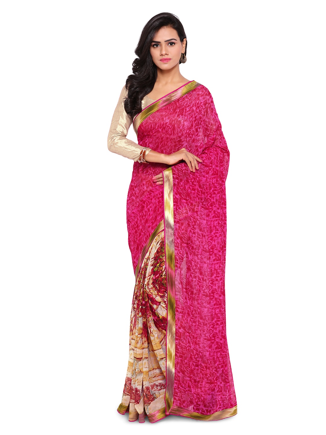 

Kalista Pink Printed Pure Georgette Saree