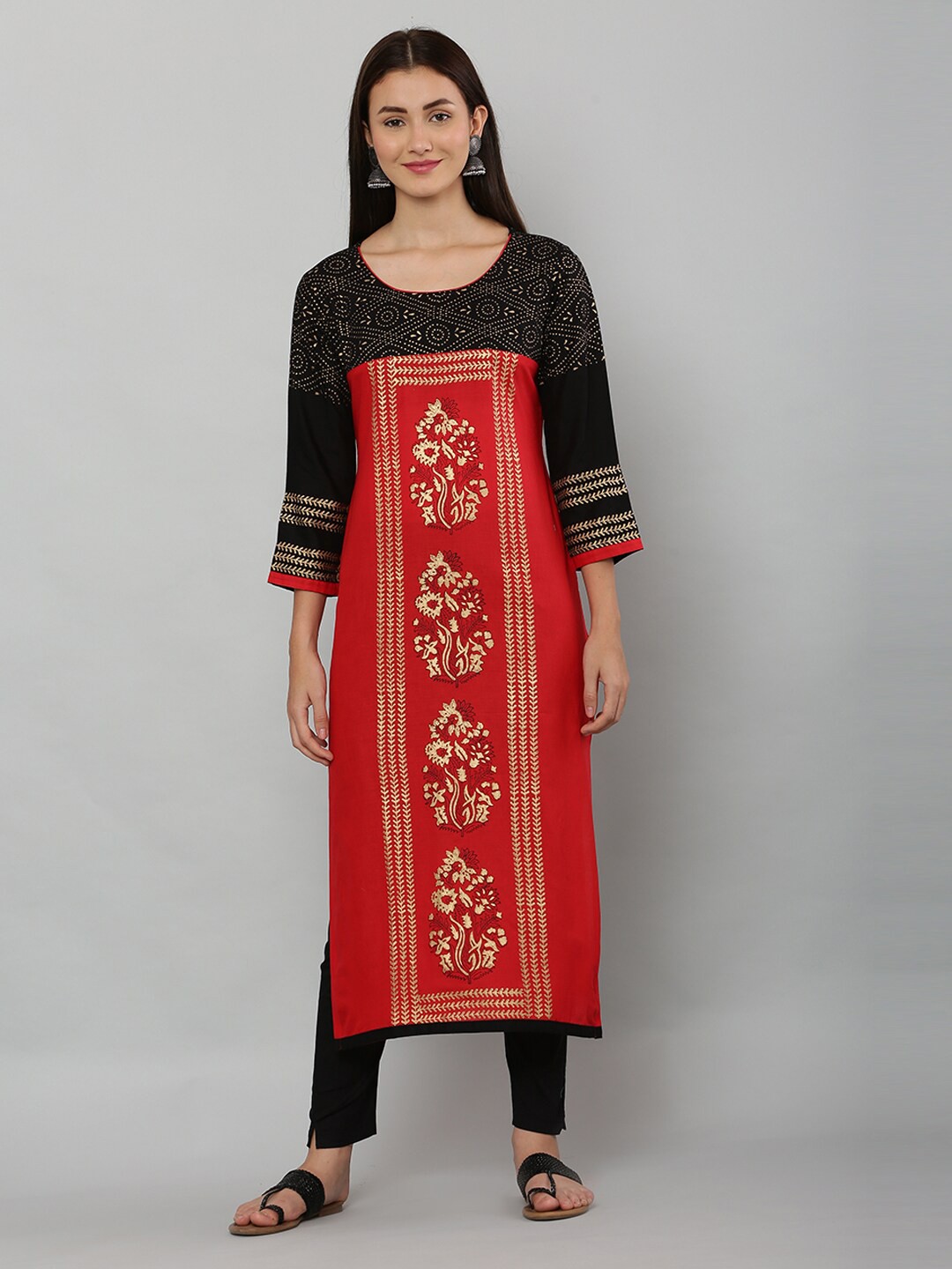 

DEGE Ethnic Motifs Printed Cotton Kurta, Red