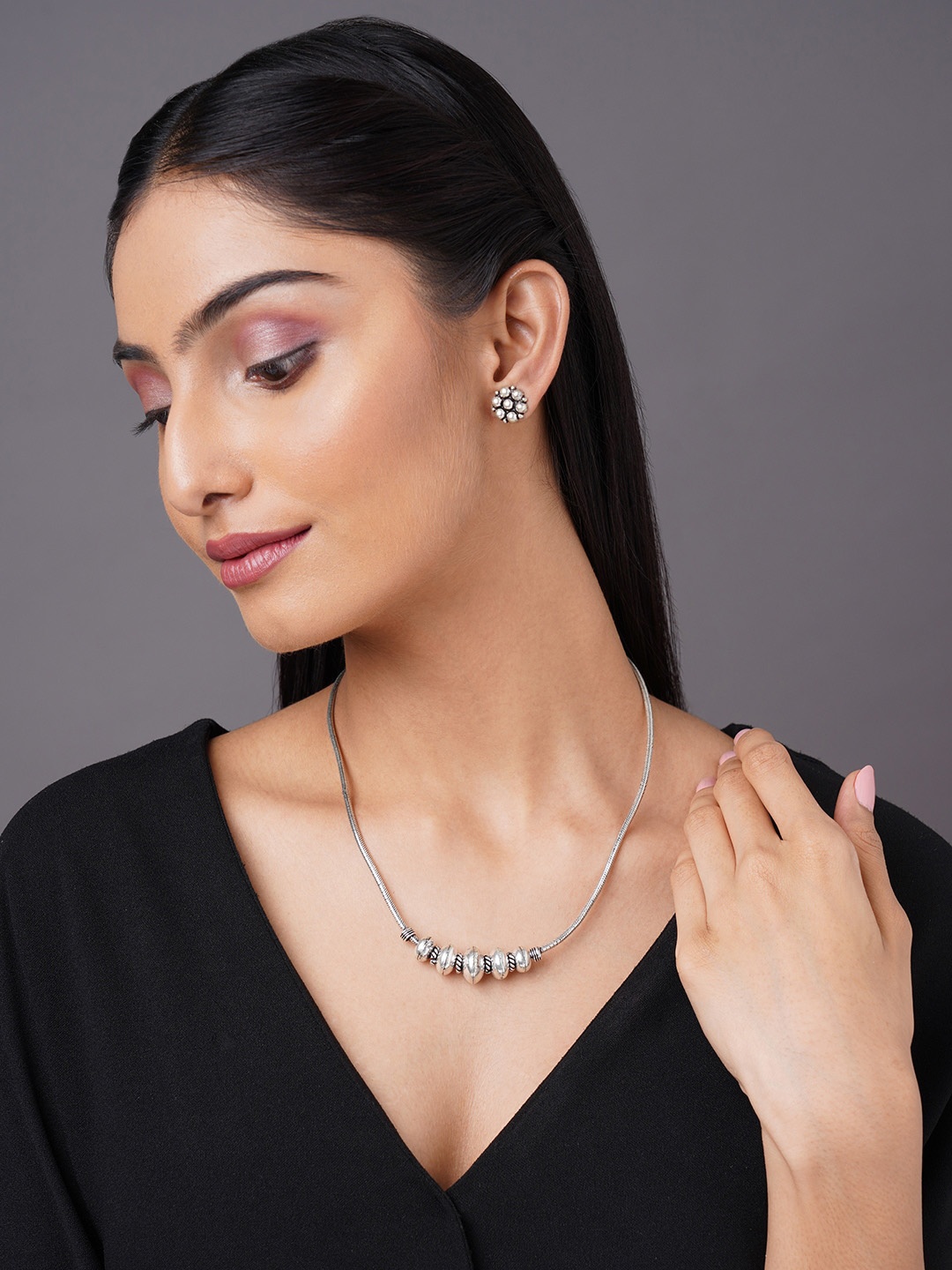 

Binnis Wardrobe Silver-Plated & Ball Chain Designed Jewellery Set