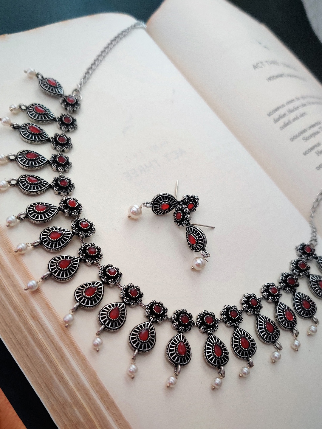 

Binnis Wardrobe Silver-Plated Red Stone-Studded Jewellery Set