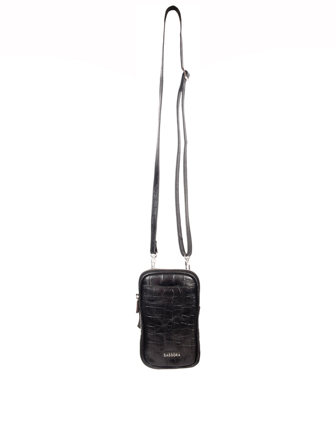 

Sassora Women Black Textured iPhone Compatible Detachable Sling Pouch