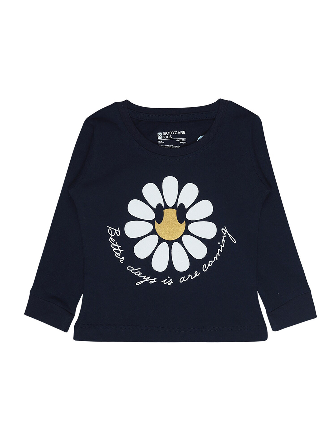 

Bodycare Kids Girls Navy Blue Floral Printed Cotton T-shirt