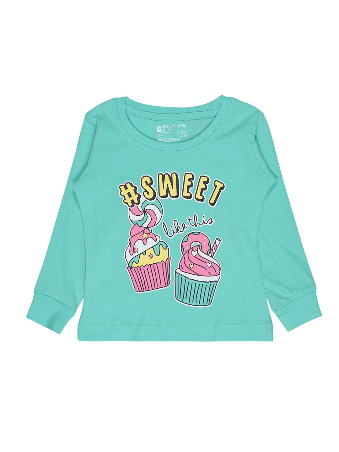 

Bodycare Kids Girls Sea Green Printed Cotton T-shirt
