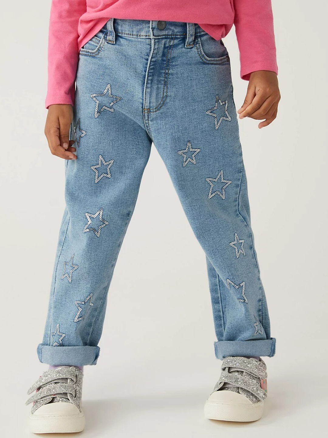 

Marks & Spencer Girls Blue Cotton High-Rise Jeans