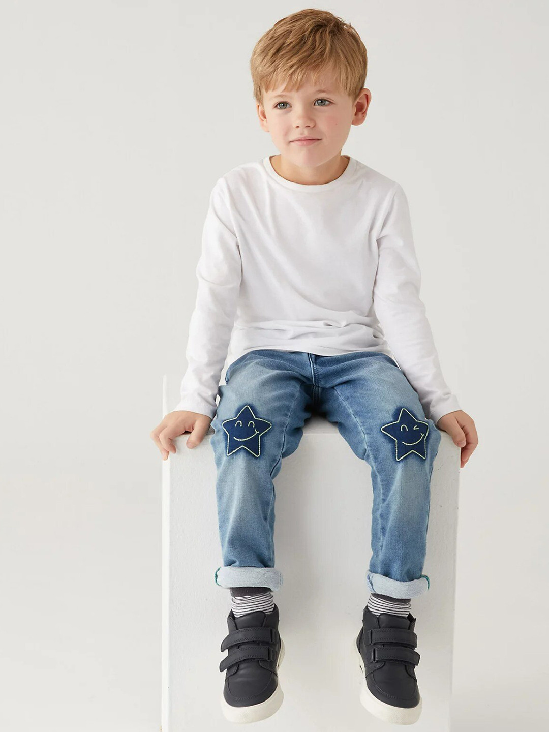 

Marks & Spencer Boys Blue Cotton High-Rise Heavy Fade Jeans