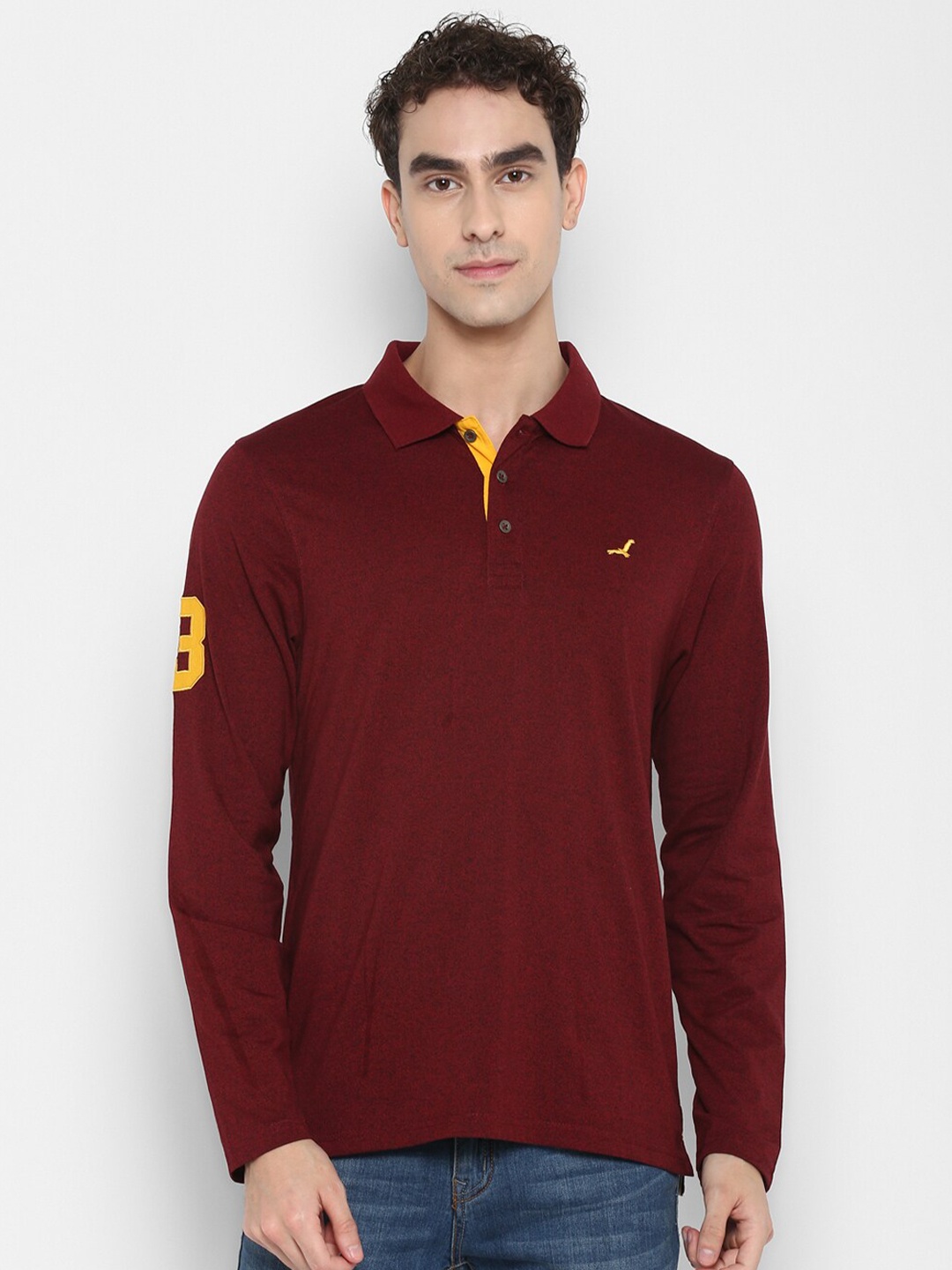 

American Crew Men Maroon Polo Collar Cotton T-shirt