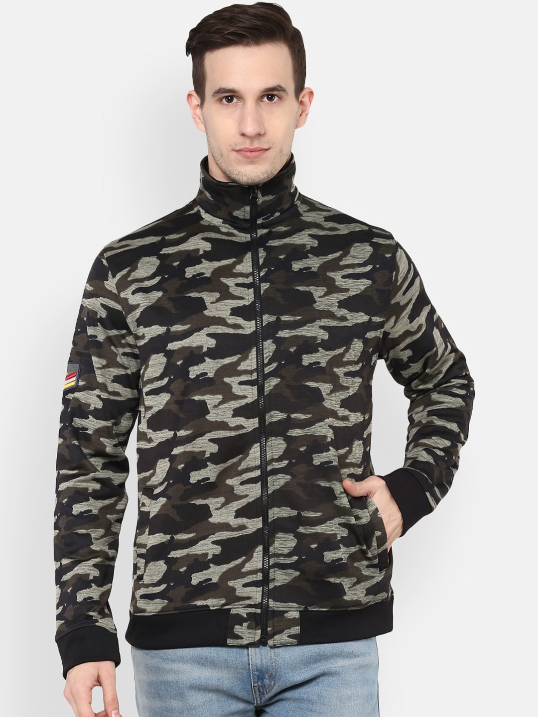 

American Crew Men Black Camouflage Bomber Jacket