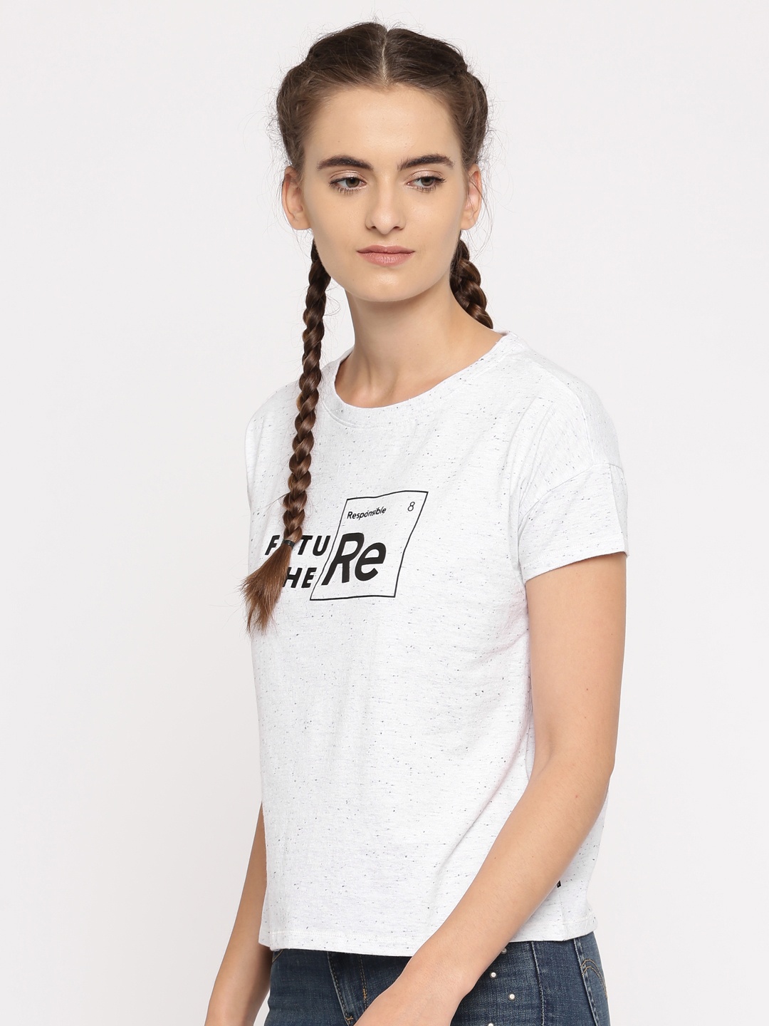 

Levis Women White Printed Round Neck Pure Cotton T-shirt