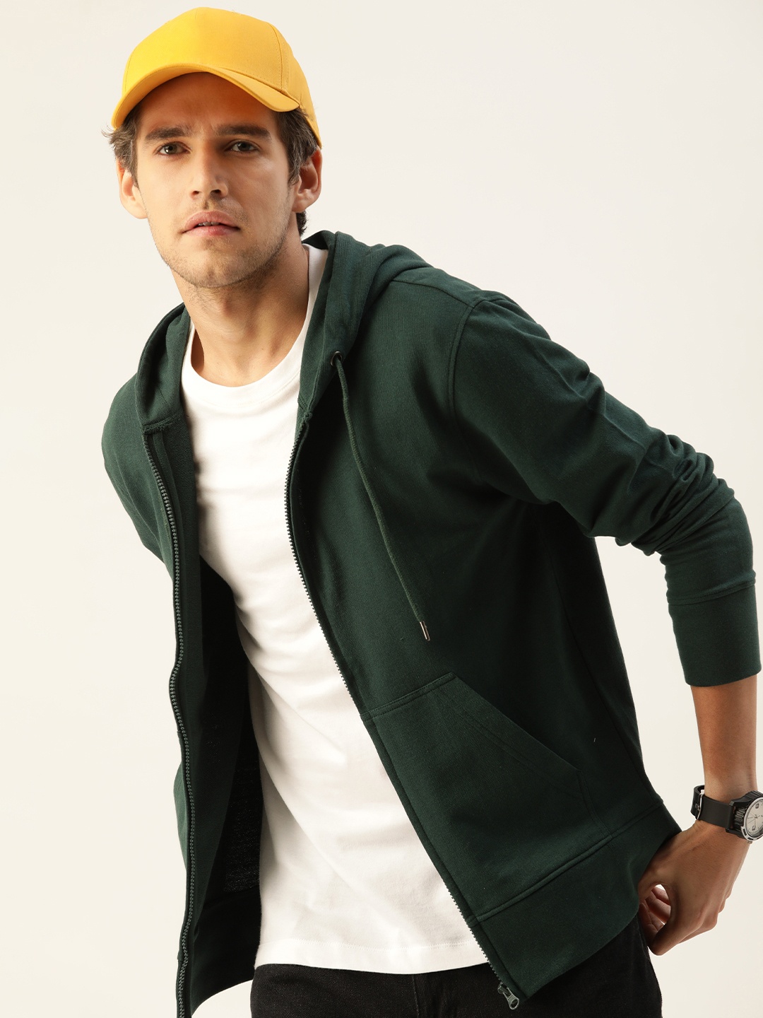 

Kook N Keech Men Teal Green Solid Pure Cotton Hooded Sweatshirt