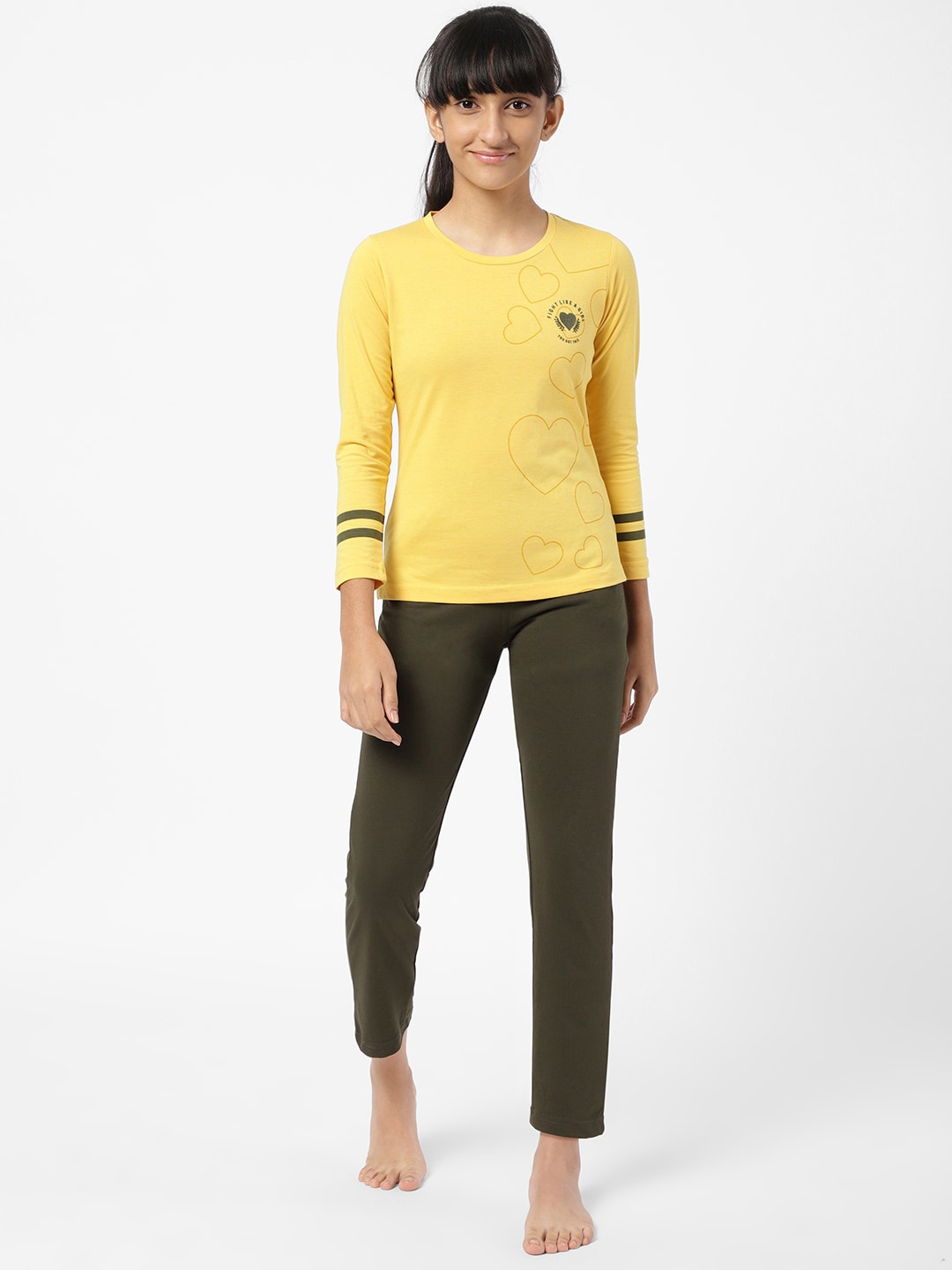 

Sweet Dreams Girls Mustard & Brown Printed Night suit
