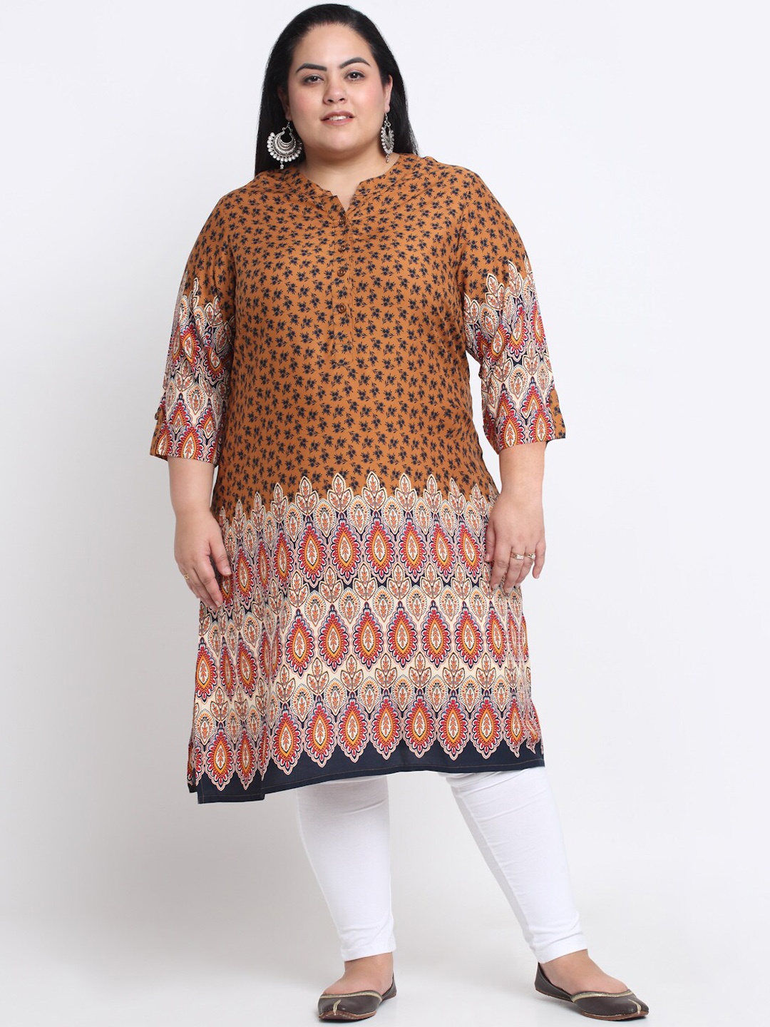 

plusS Mandarin Collar Floral Printed Kurta, Orange