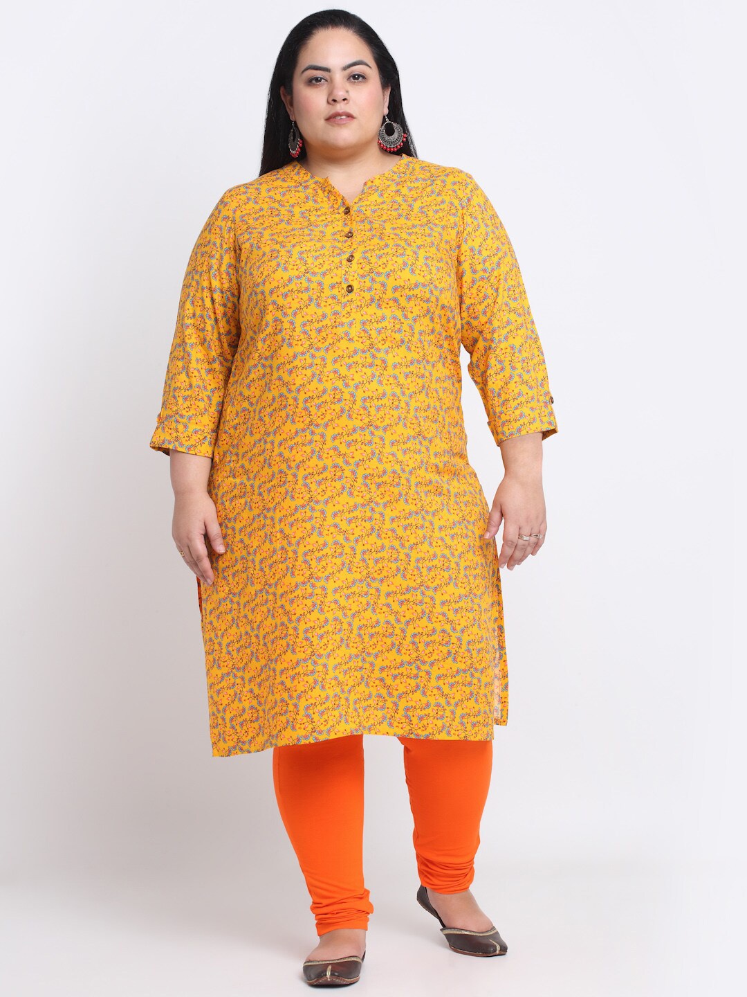 

plusS Floral Printed Kurta, Mustard