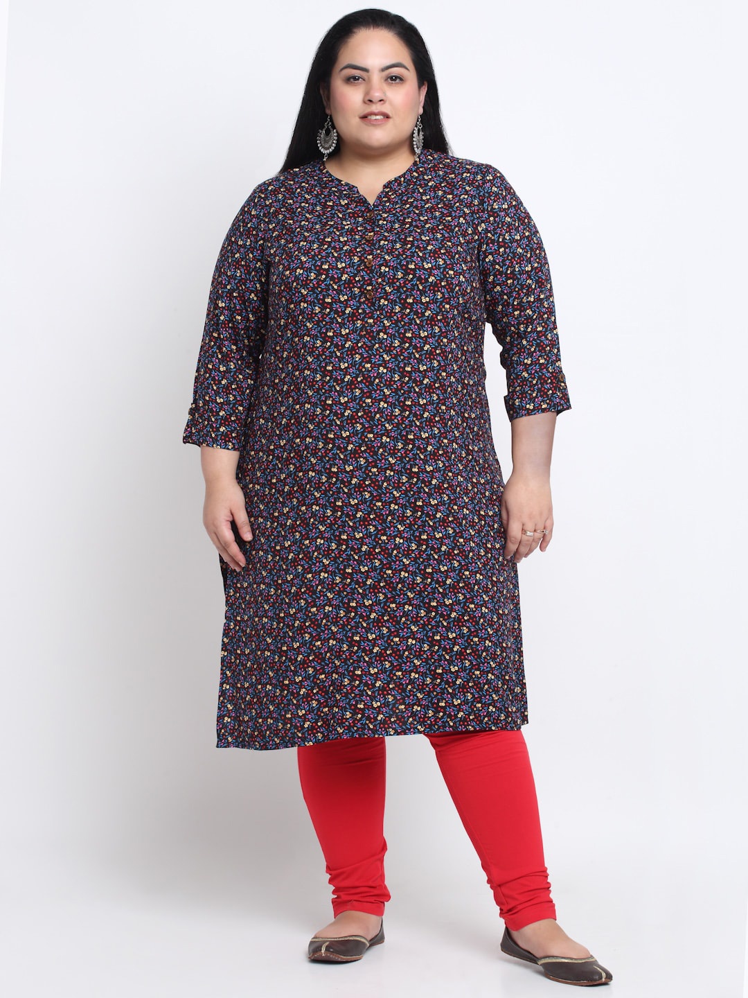 

plusS Floral Printed Kurta, Black