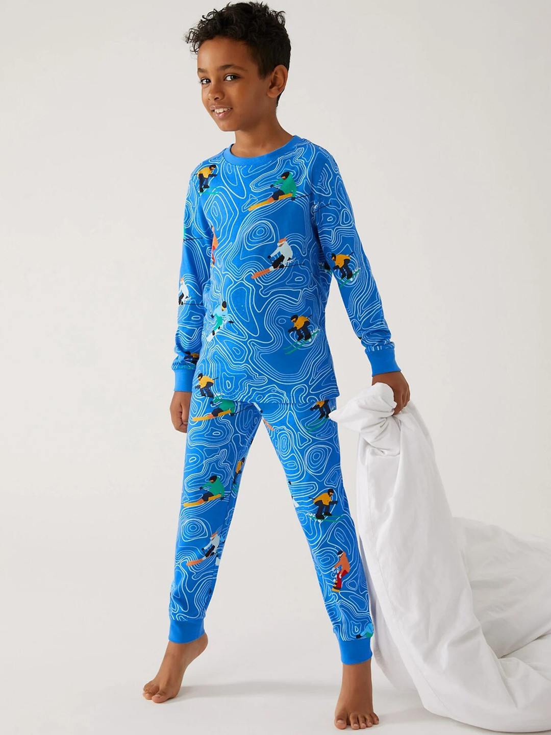 

Marks & Spencer Boys Blue & White Printed Night suit