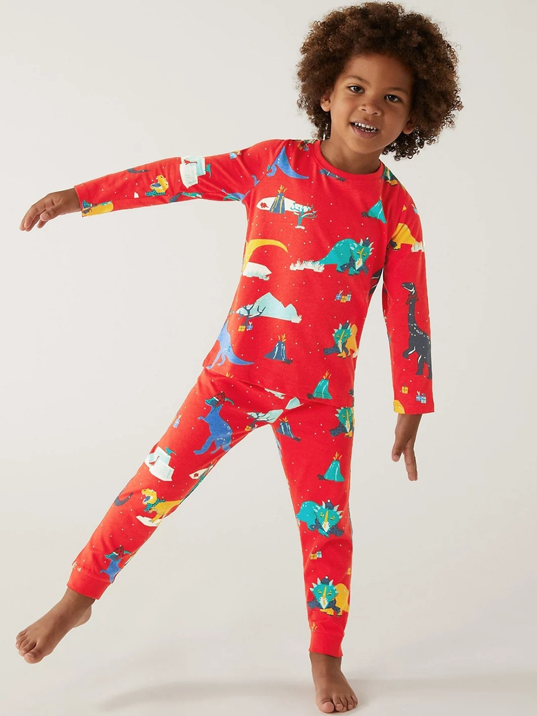 

Marks & Spencer Boys Red & White Printed Night suit