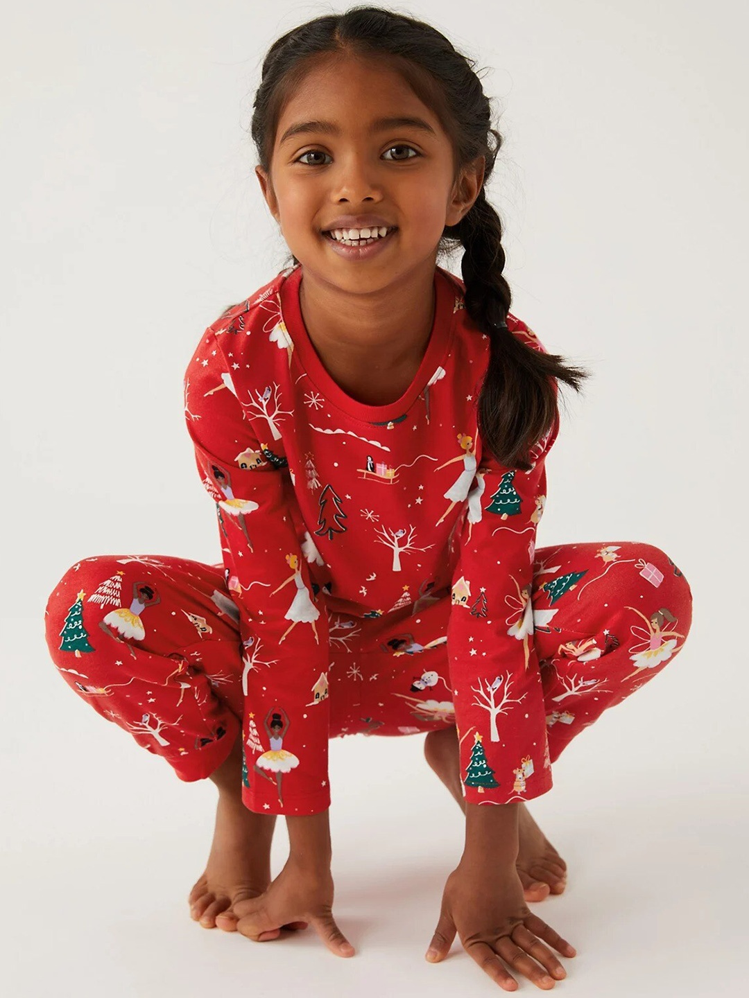 

Marks & Spencer Girls Red & White Printed Night suit
