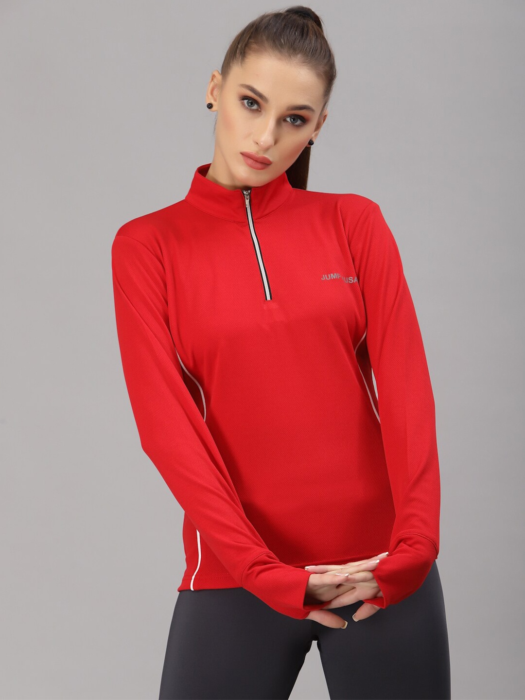 

JUMP USA Women Red High Neck Sweatshirts