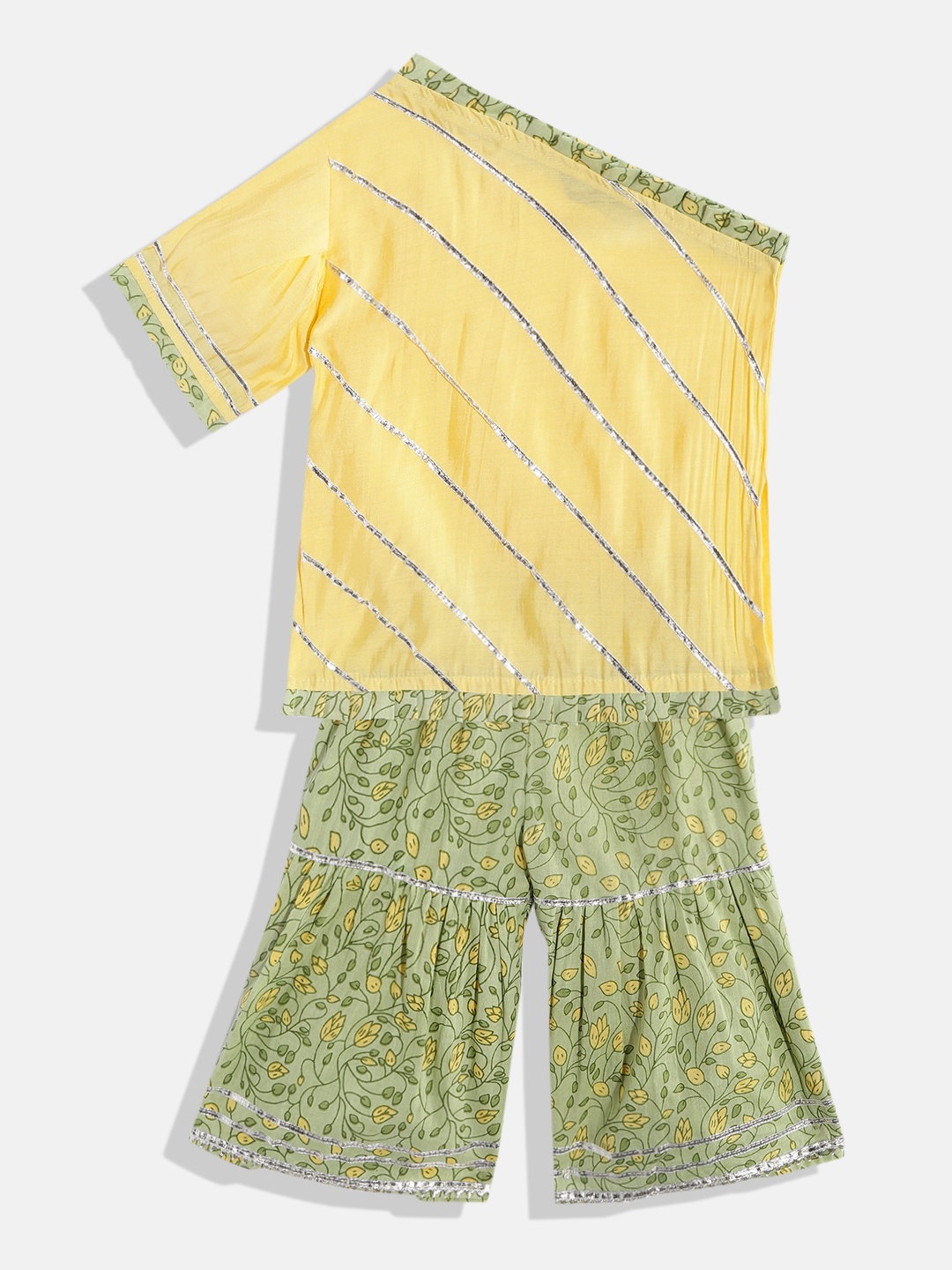 

Readiprint Girls Yellow Striped Gotta Patti Kurti with Sharara