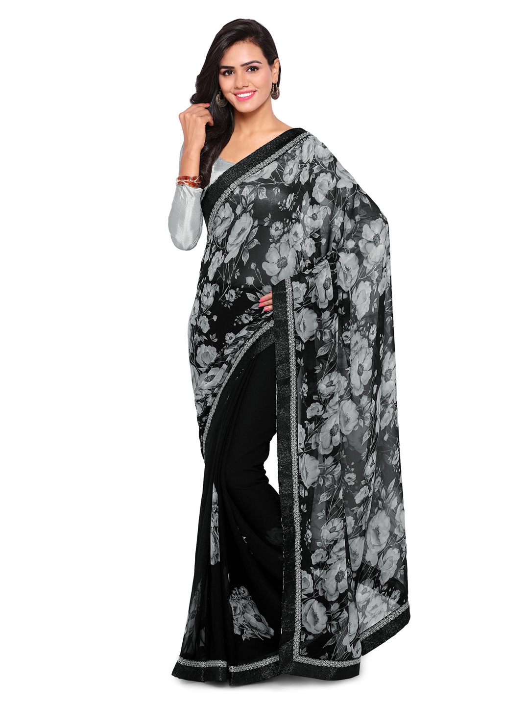 

Kalista Black Printed Pure Georgette Saree