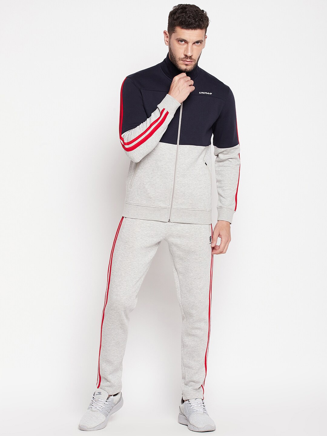 

UNPAR Men Navy Blue & Grey Colorblocked Tracksuits