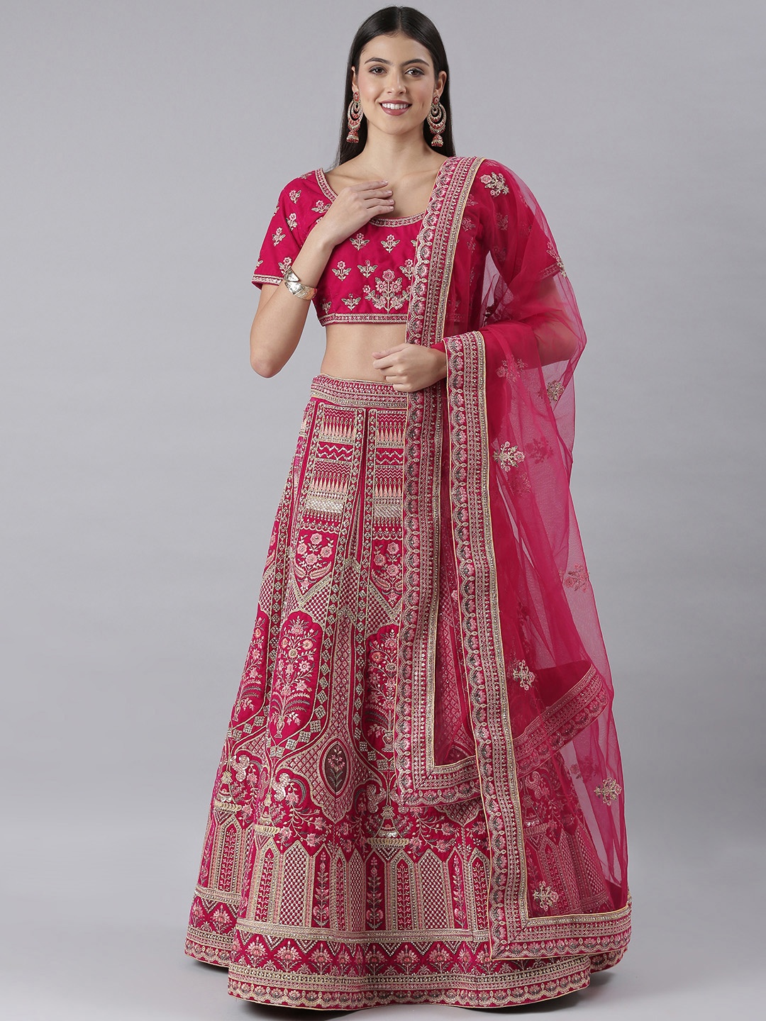 

flaher Embroidered Beads & Stones Semi-Stitched Lehenga & Unstitched Blouse With Dupatta, Pink