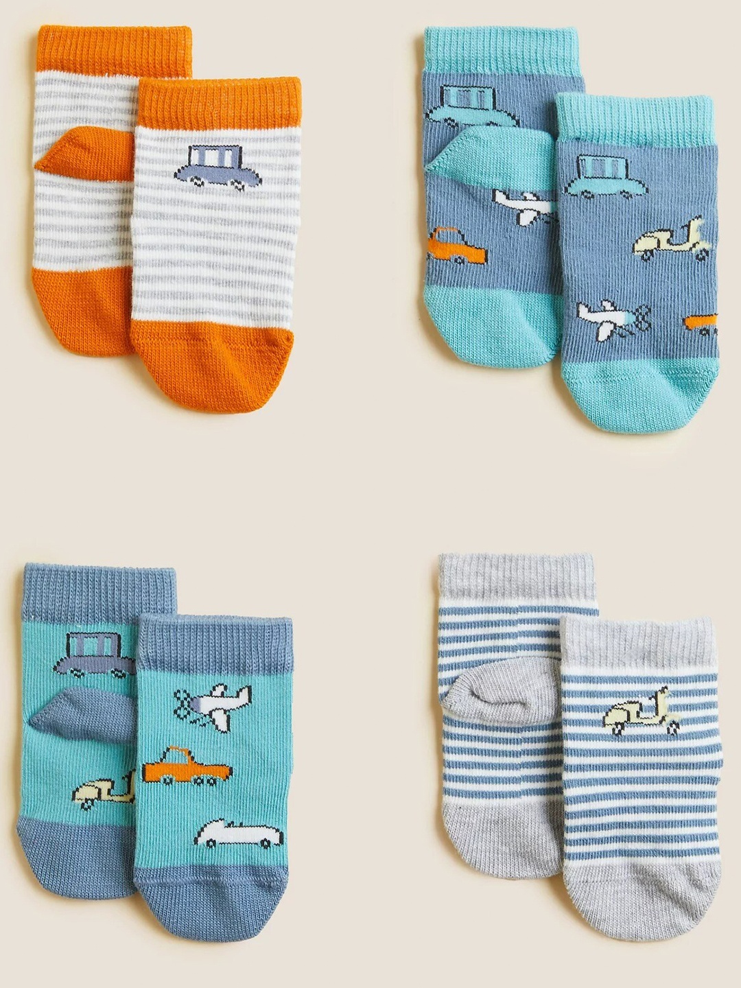 

Marks & Spencer Boys Pack Of 4 Patterned Cotton Ankle-Length Socks, Blue