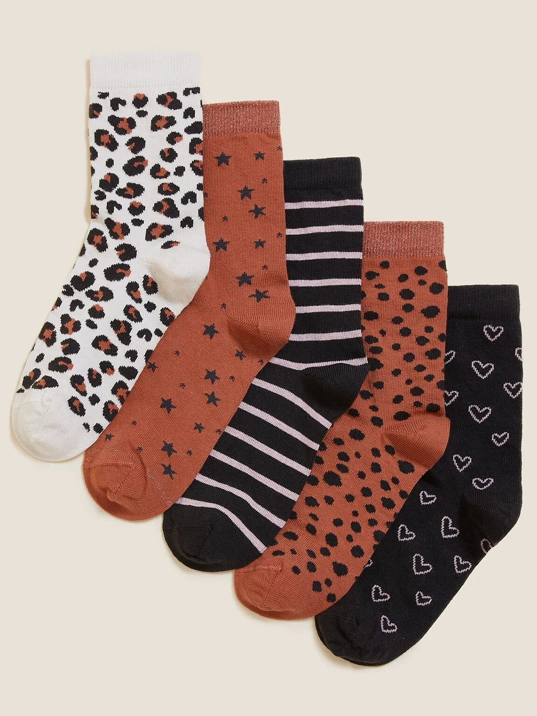 

Marks & Spencer Girls Brown & Black Cotton Socks, White
