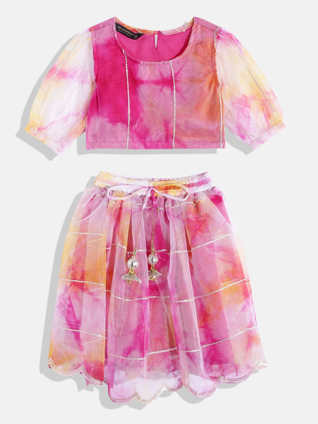 

Readiprint Fashions Girls Magenta Tie & Dye Ready to Wear Lehenga Choli