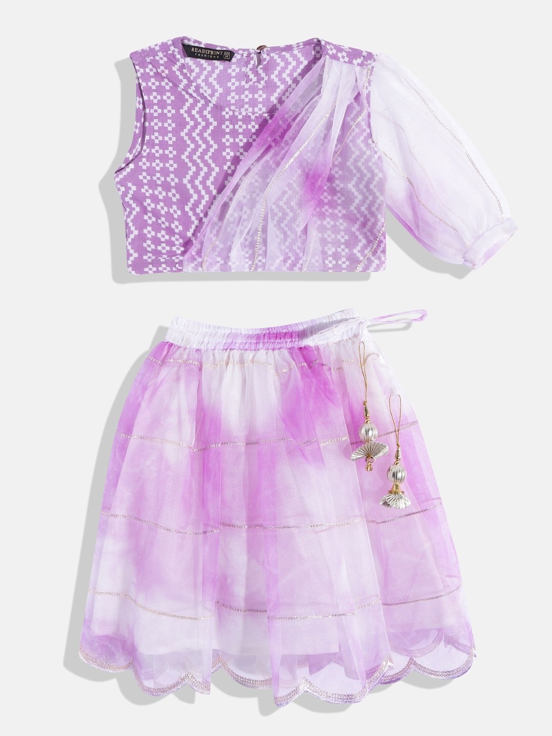 

Readiprint Fashions Girls Mauve Tie & Dye Ready To Wear Lehenga Choli