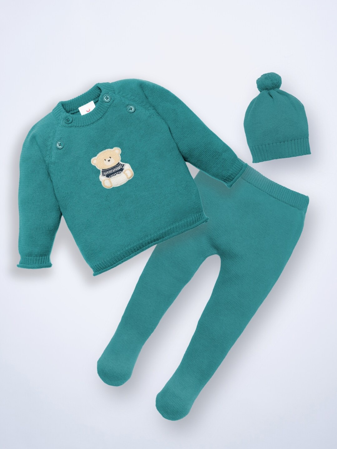 

Mylo Unisex Baby Winter Wear Sweater & Footed Pant Set with Cap, Teal