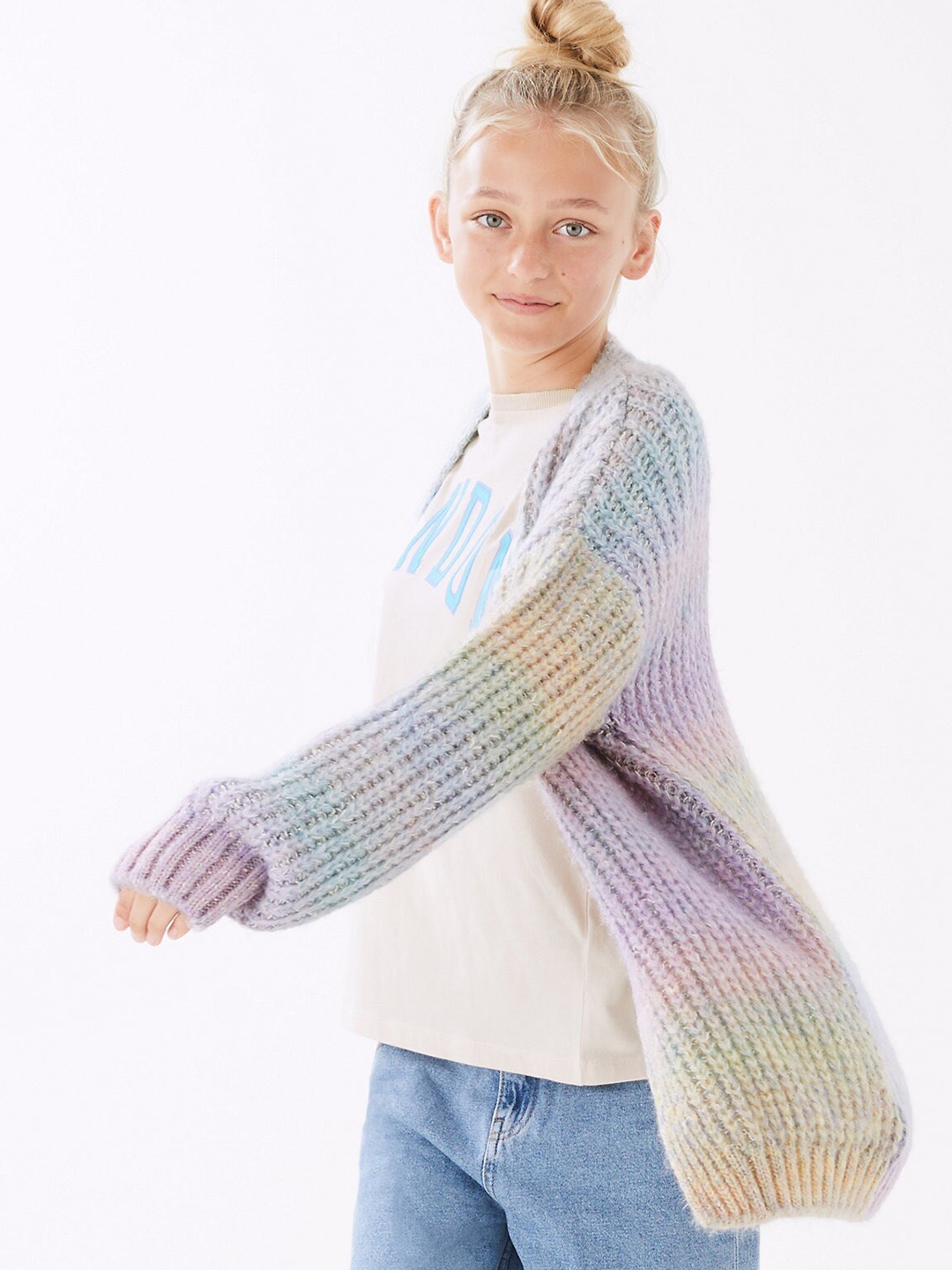 

Marks & Spencer Girls Blue & Purple Cable Knit Cotton Sweater