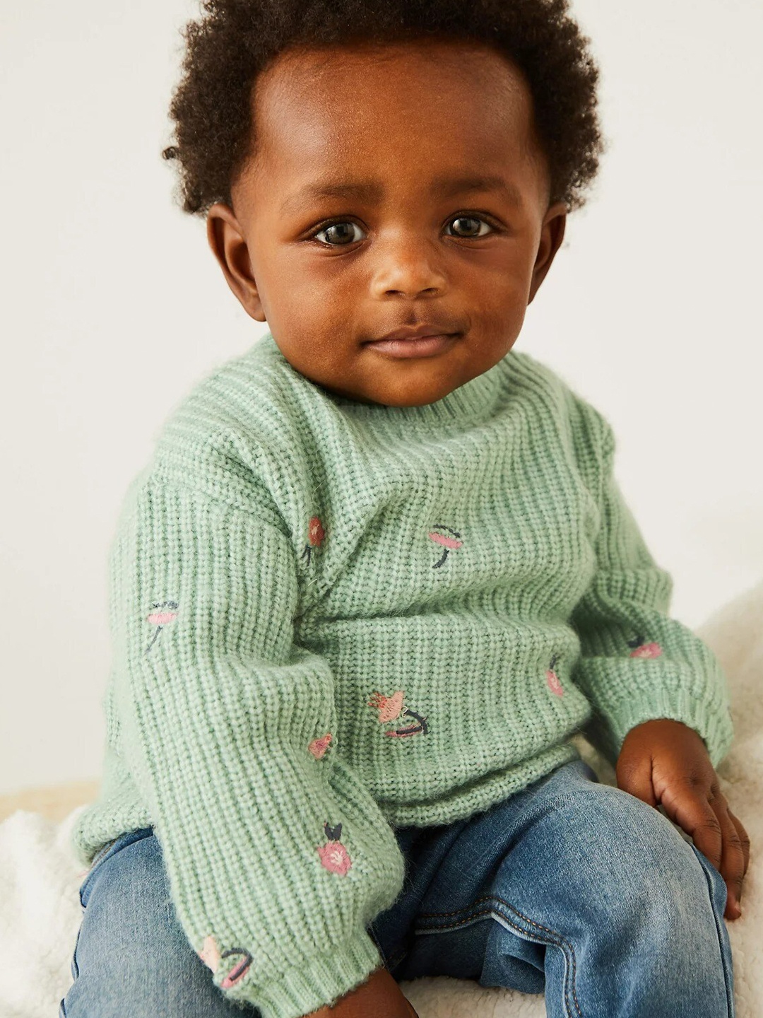 

Marks & Spencer Girls Green & Pink Floral Cotton Pullover Sweater