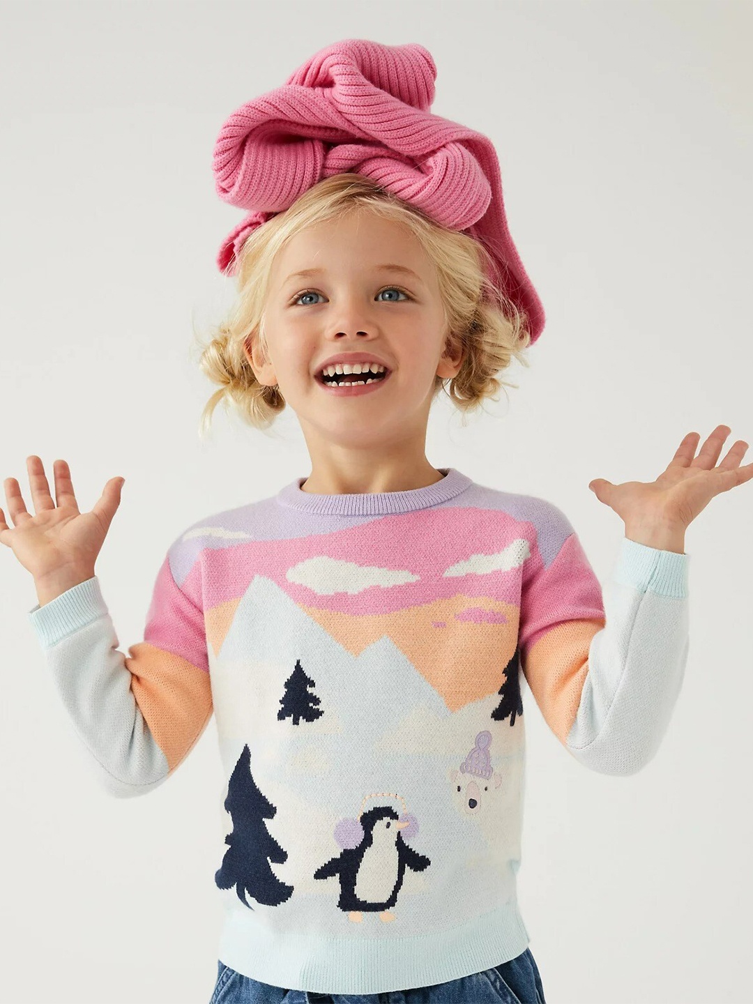 

Marks & Spencer Girls Purple & White Printed Cotton Pullover Sweater