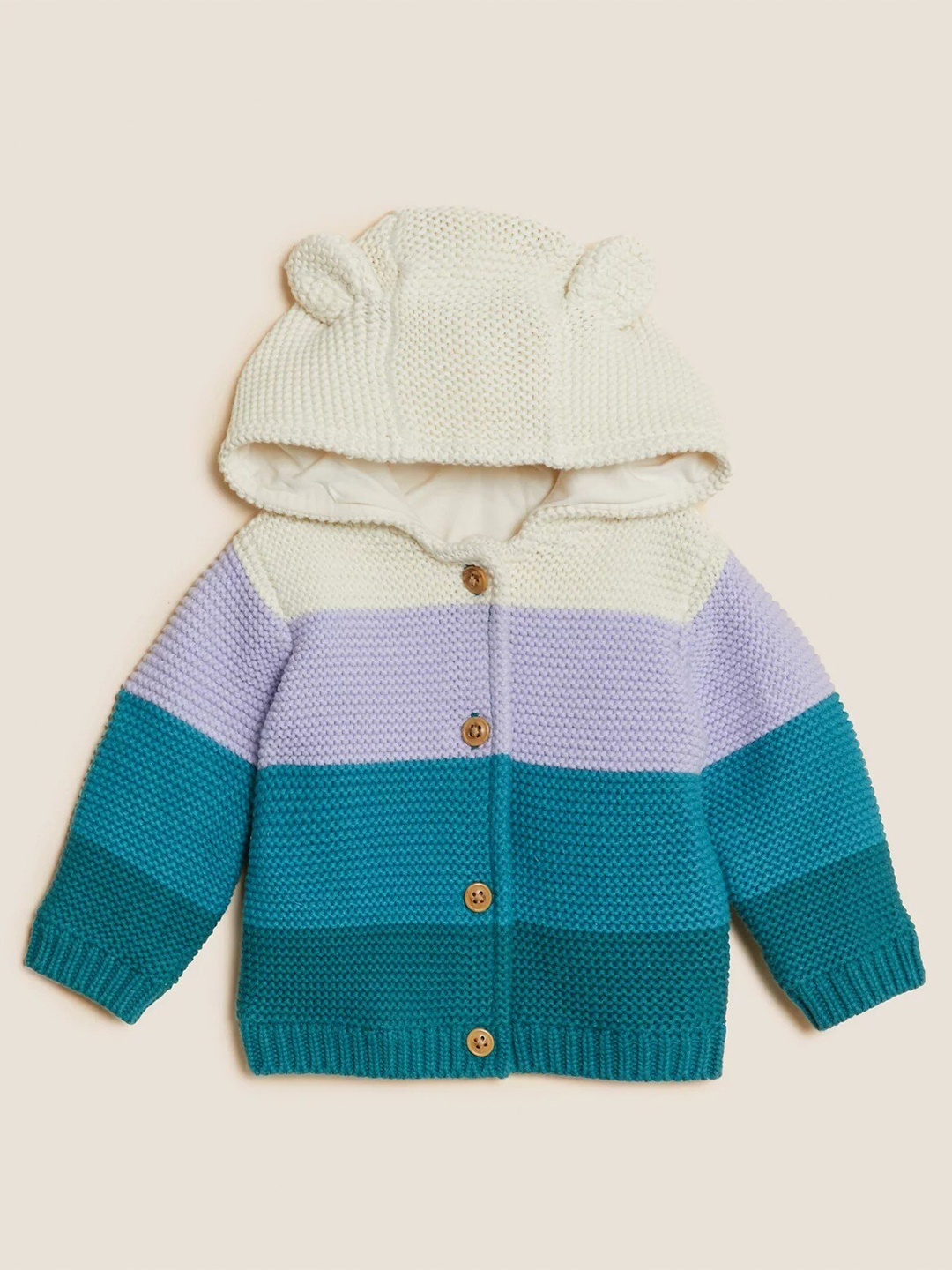 

Marks & Spencer Girls Cream & Blue Colourblocked Cotton Cardigan Sweater